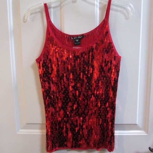 new RUBY CHO Red Sequins sexy blouse GREAT FOR CHRISTMAS Sz M - Picture 1 of 6